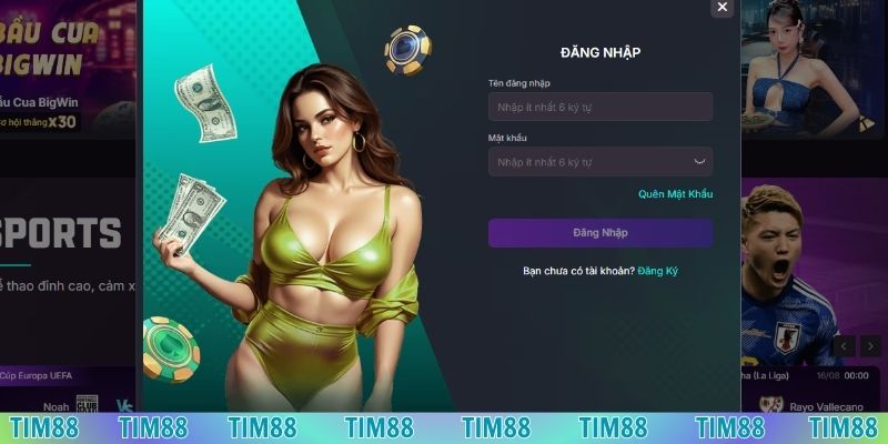 Điền dữ liệu và biểu mẫu đăng nhập Tim88 theo yêu cầu